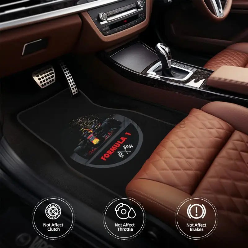 Formula 1 Car Floor Mats F1 Car Racing Auto Front Rear Foot Mats 4-Piece Full Set with Non-Slip Rubber Backing Car Accessories
