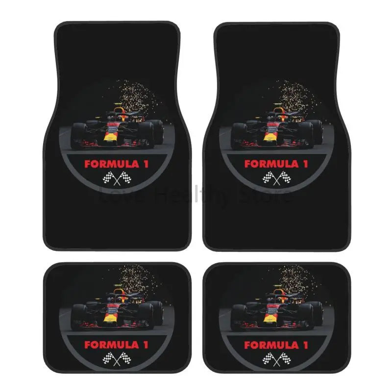 Formula 1 Car Floor Mats F1 Car Racing Auto Front Rear Foot Mats 4-Piece Full Set with Non-Slip Rubber Backing Car Accessories
