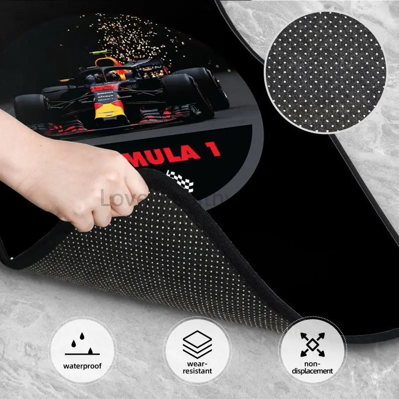 Formula 1 Car Floor Mats F1 Car Racing Auto Front Rear Foot Mats 4-Piece Full Set with Non-Slip Rubber Backing Car Accessories