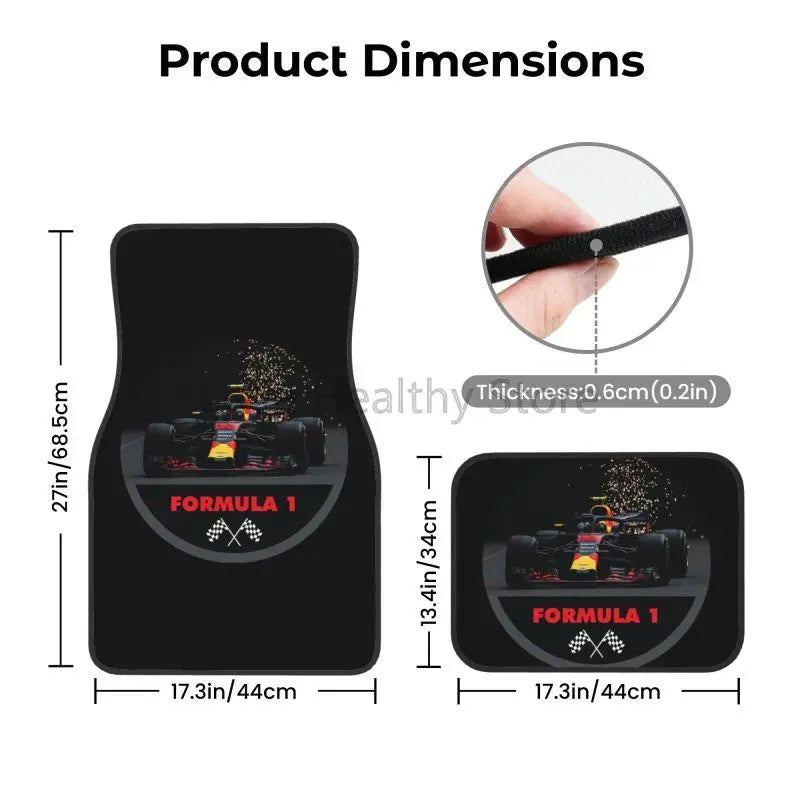 Formula 1 Car Floor Mats F1 Car Racing Auto Front Rear Foot Mats 4-Piece Full Set with Non-Slip Rubber Backing Car Accessories