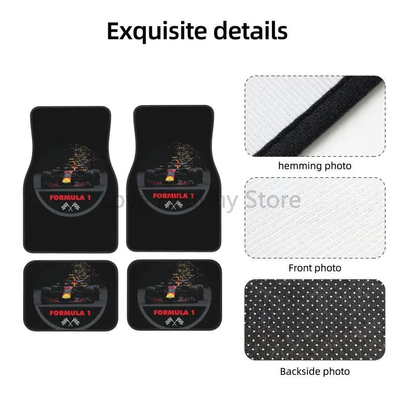 Formula 1 Car Floor Mats F1 Car Racing Auto Front Rear Foot Mats 4-Piece Full Set with Non-Slip Rubber Backing Car Accessories
